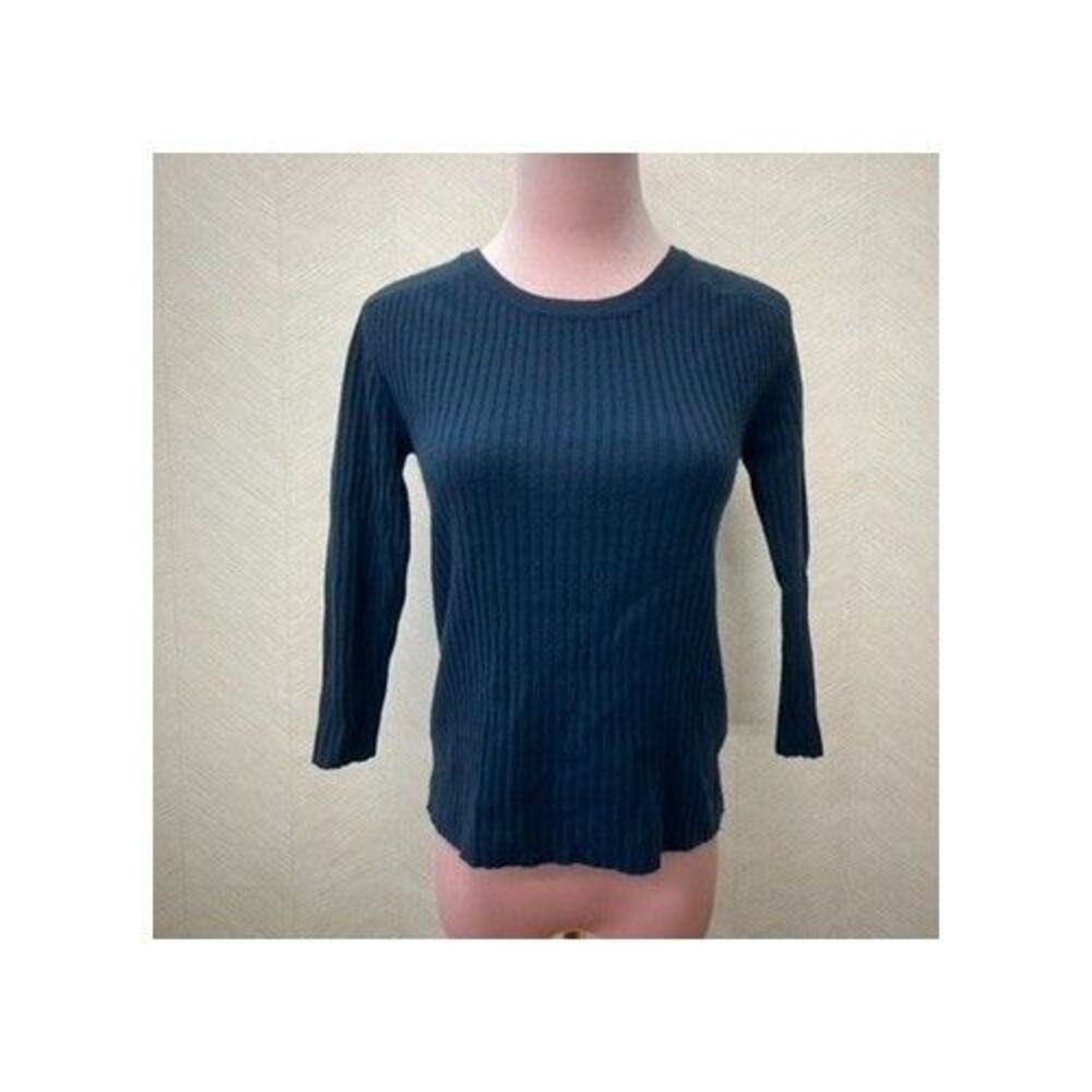 Autumn Cashmere Navy Blue Ribbed Knit Crew Neck Pullover Sweater Womens Size XS